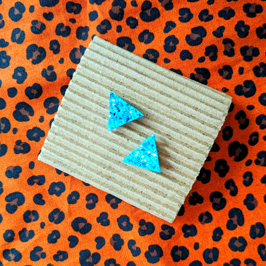 Good Disco Collection - Triangle Stud Earrings - Turquoise Glitter