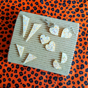Good Disco Heart Earrings (choose your backs) - Pearl Glitter