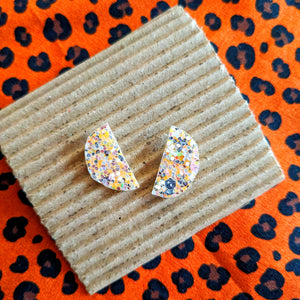 Good Disco Half Moon Stud Earrings - Crushed Pearl Gold