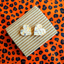 Load image into Gallery viewer, Good Disco Heart Earrings (choose your backs) - Pearl Glitter
