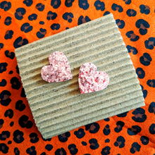 Load image into Gallery viewer, Good Disco Heart Earrings (choose your backs) - Rose Gold Glitter
