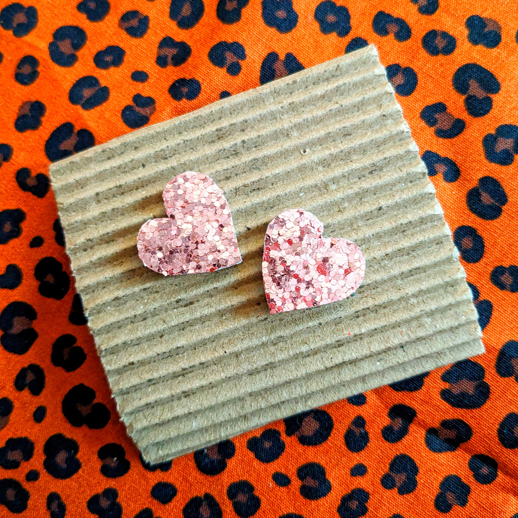 Good Disco Heart Earrings (choose your backs) - Rose Gold Glitter