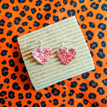 Load image into Gallery viewer, Good Disco Heart Earrings (choose your backs) - Rose Gold Glitter
