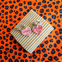 Load image into Gallery viewer, Good Disco Heart Earrings (choose your backs) - Rose Gold Glitter
