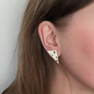 Good Disco Short Triangle Stud Earrings - White Leopard Print