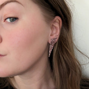 Good Disco Collection - Asymmetric Stud Earrings - Rose Gold Glitter