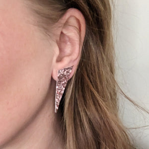 Good Disco Collection - Asymmetric Stud Earrings - Rose Gold Glitter