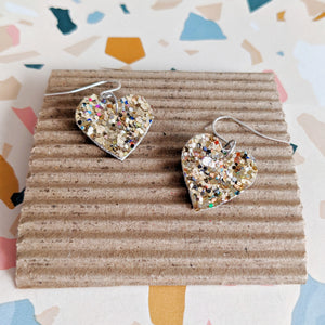 Good Disco Collection Heart Earrings (choose your backs) - Crushed Pearl Gold