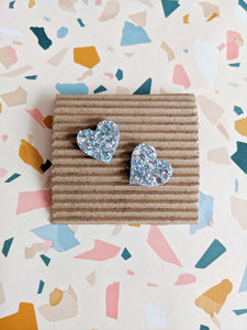 Good Disco Heart Earrings (choose your backs) - Hologram Silver Glitter