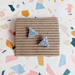 Good Disco Collection - Triangle Stud Earrings - Hologram Silver Glitter