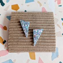 Load image into Gallery viewer, Good Disco Short Triangle Stud Earrings - Holographic Silver
