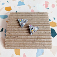 Load image into Gallery viewer, Good Disco Triangle Stud Earrings - Crushed Pearl Silver
