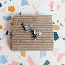 Load image into Gallery viewer, Good Disco Triangle Stud Earrings - Crushed Pearl Silver

