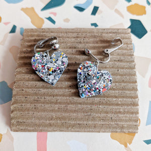 Good Disco Heart Earrings (Choose your backs) - Crushed Pearl Silver