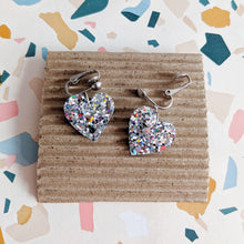 Load image into Gallery viewer, Good Disco Heart Earrings (Choose your backs) - Crushed Pearl Silver
