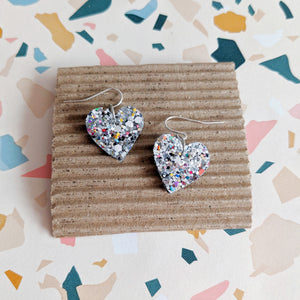 Good Disco Heart Earrings (Choose your backs) - Crushed Pearl Silver