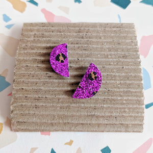 Good Disco Half Moon Stud Earrings - Purple Leopard
