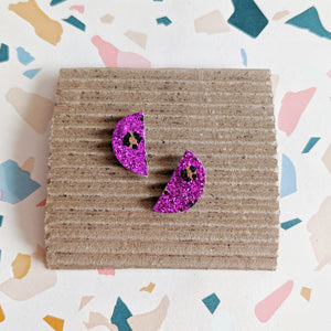 Good Disco Half Moon Stud Earrings - Purple Leopard