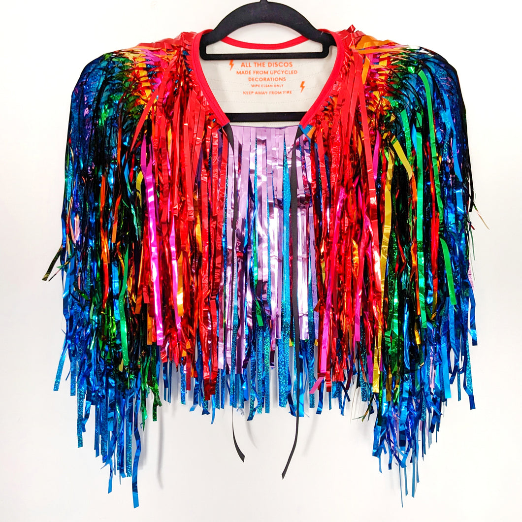 Rainbow Cascade - Disco Party Tinsel Festival Cape