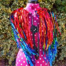 Load image into Gallery viewer, Rainbow Cascade - Disco Party Tinsel Festival Cape
